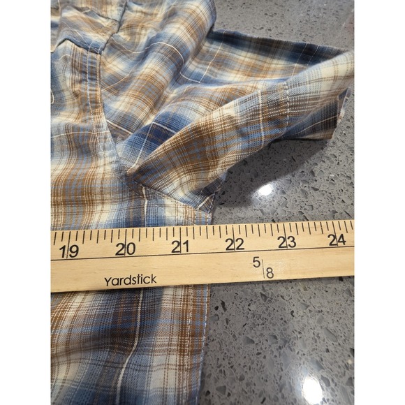 Ariat Retro Fit Men's Medium Short Sleeve Brown Plaid Pearl Snaps Western Casual - Picture 5 of 9